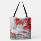 witte doven en rode bladeren op grijs tote bag (Achterkant)