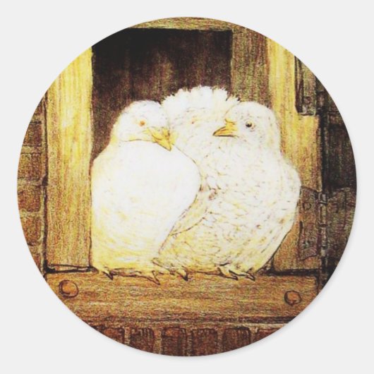 WITTE DOVES IN HET VENSTER geel bruin Ronde Sticker (Voorkant)