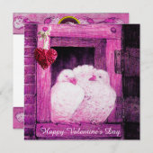 WITTE DOVES IN PINK WINDOW VALENTINE DAY MONOGRAM FEESTDAGENKAART (Voorkant / Achterkant)