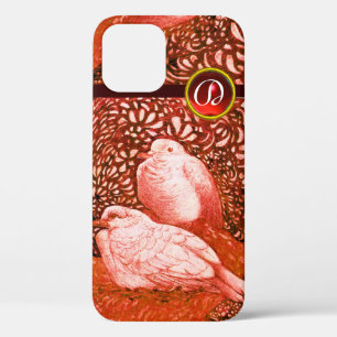 WITTE DOVES IN RODE RUBY MONOGRAM iPhone 12 HOESJE