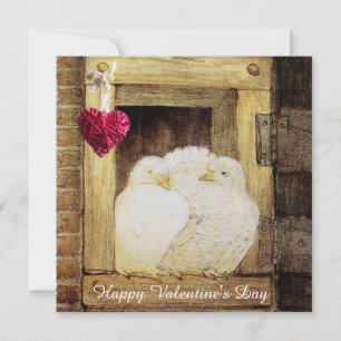 WITTE DOVES IN WINDOW VALENTINE DAY MONOGRAM, brui Feestdagenkaart