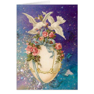 WITTE DOVES MET EENVOUDIGERE EGG, BLAUWE BOW, PINK