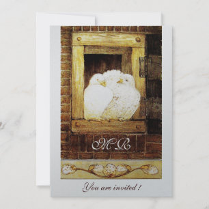 WITTE DOVES OP HET WINDOW-monogram zilver metallis Kaart