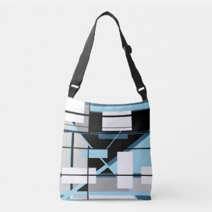 Witte dozen in blauw, grijs, zwart geometrisch ont crossbody tas