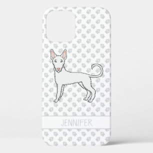Witte Draadharige Ibizan Hound Cartoon Hond & Naam iPhone 12 Hoesje