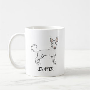Witte Draadharige Ibizan Hound Cartoonhond & Naam Koffiemok