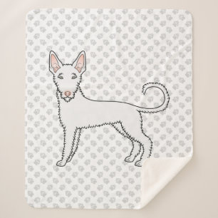 Witte Draadharige Ibizan Hound Cartoonhond & Poota Sherpa Deken