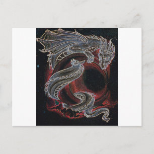 Witte draak, rode maan op zwart briefkaart