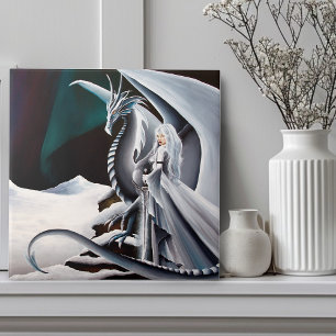 Witte Draak Vrouw Fantasie Aurora's Borealis Tegeltje