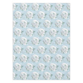 Witte Dragon Rozen Sneeuwvlokken Blauw Tafelkleed (Voorkant)