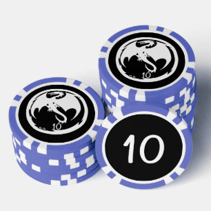 Witte Dragon zwart blauw 10 gestreepte poker chip