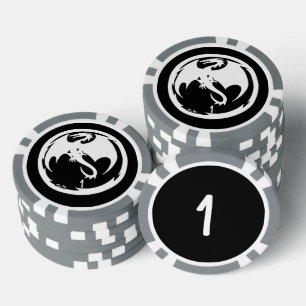 Witte Dragon zwart grijs 1 gestreepte poker chip