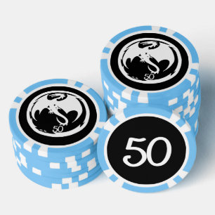Witte Dragon zwart lt blauw 50 gestreepte poker ch Chips