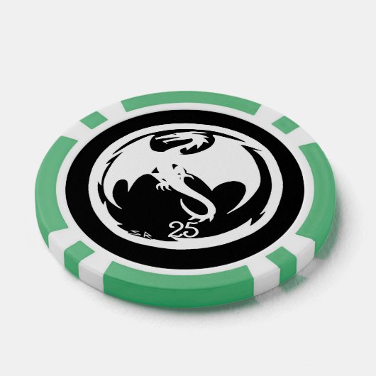 Witte Dragon zwarte groene 25 gestreepte pokerchip (Enkel)