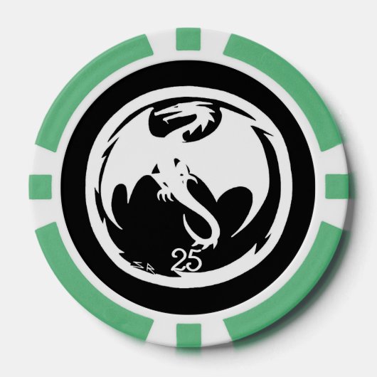 Witte Dragon zwarte groene 25 gestreepte pokerchip (Voorkant)