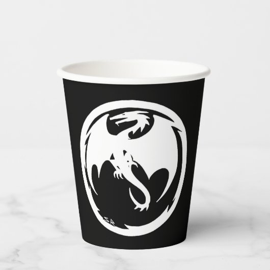 Witte Dragon zwarte papieren bekers (Voorkant)