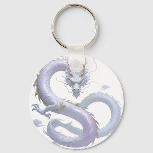 Witte Drakenkunst Mythische Fantasie Esthetiek Sleutelhanger