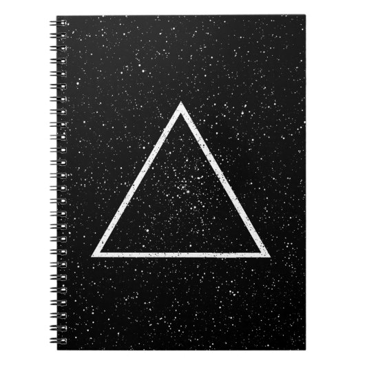 Witte driehoeksoverzicht op zwarte sterachtergrond notitieboek (Voorkant)