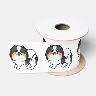 Witte driekleurige Pomeranian Lieve Cartoon Hond Lint