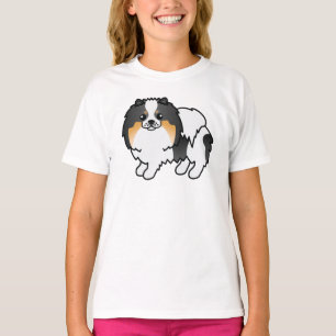 Witte driekleurige Pomeranian Lieve Cartoon Hond T-shirt