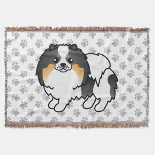Witte Driekleurige Pomeranian Schattige Cartoon Ho Deken