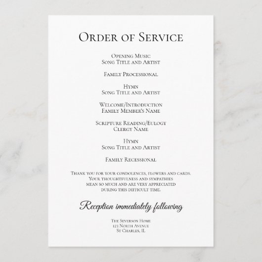 Witte Dubbele Daffodil Bloemen Begrafenisservice Programma (Achterkant)