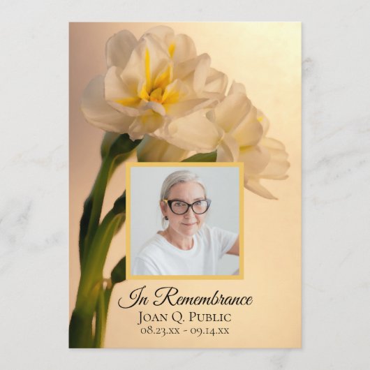 Witte Dubbele Daffodil Bloemen Begrafenisservice Programma (Voorkant)