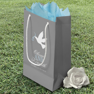 Witte duif blauwe grijze bruiloft gunt aangepaste klein cadeauzakje