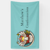 Witte Duif Blauwgroen Blauw Bevestigingsfeest Spandoek (Verticaal)