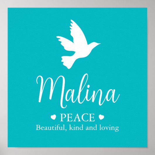 Witte duif Malina met de naam aqua Poster (Voorkant)