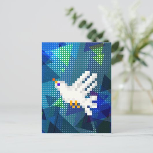 Witte duif met 8-bits pixels briefkaart (Staand voorkant)