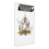 Witte Duif met Kerk Mini Klembord (Schuin)