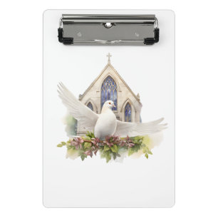 Witte Duif met Kerk Mini Klembord