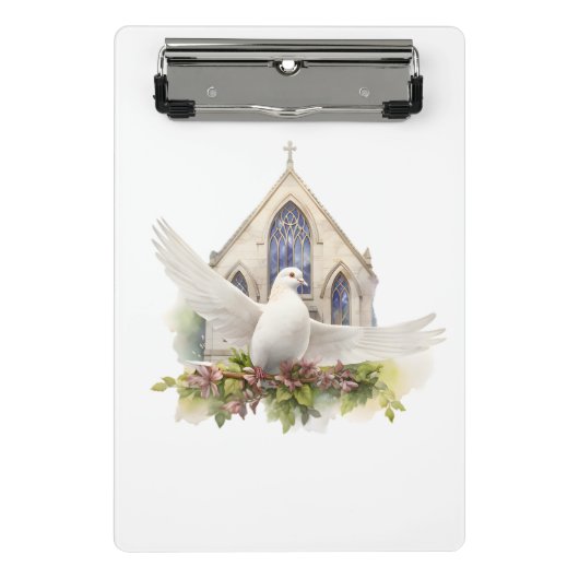 Witte Duif met Kerk Mini Klembord (Voorkant)