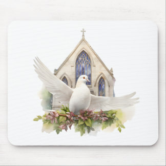 Witte Duif Met Kerk Muismat