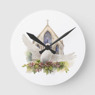 Witte Duif met Kerk Ronde Klok