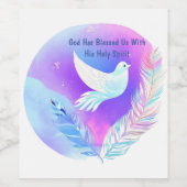 Witte duif met roze en blauwe veren wijn etiket (Enkel label)