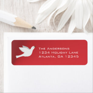 Witte duif op Cherry Red-kerstlabels Etiket