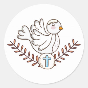 Witte Duif Religieuze Doop Christening Ronde Sticker