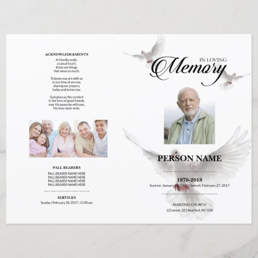 Witte Duif Rouw Template (Voorkant)