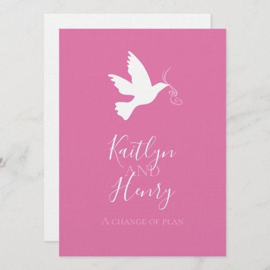 Witte duif roze linten verandering van bruiloft pl kaart (Voorkant / Achterkant)