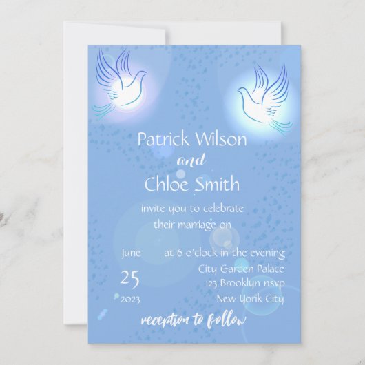 Witte duif verlichting achtergrond bruiloft kaart (Voorkant)