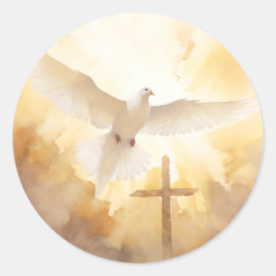 Witte Duif Vogel Kruis Kruisbeeld Christelijke Kun Ronde Sticker