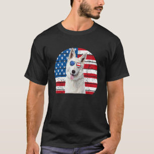 Witte Duitse Herder Amerikaanse Vlag 4 juli Gsd D T-shirt