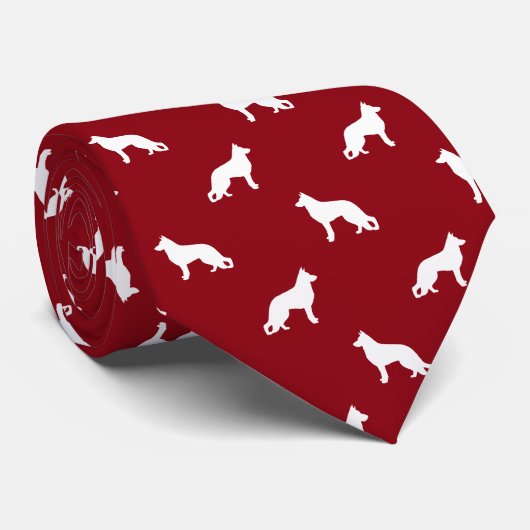 Witte Duitse herder hond silhouetten patroon rood Stropdas (Opgerold)