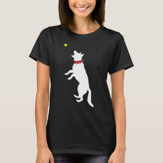 Witte Duitse Herdershond Gsd vangt Gele Tenn T-shirt