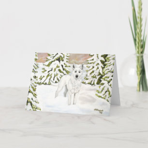 Witte Duitse herdershond in winterse Kaart