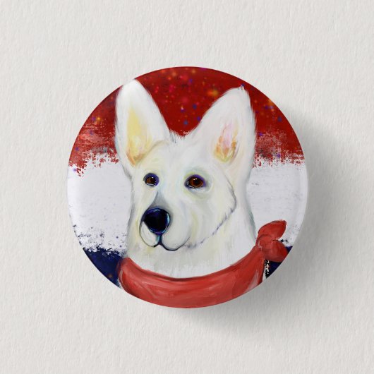Witte Duitse Herdershond Ronde Button 3,2 Cm (Voorkant)