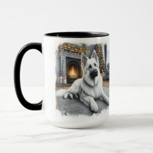 Witte Duitse Shepard Christmas Mok Cup