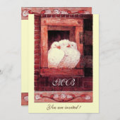 WITTE DUIVEN BIJ HET RAAM, monogram goud metaalgla Kaart (Voorkant / Achterkant)